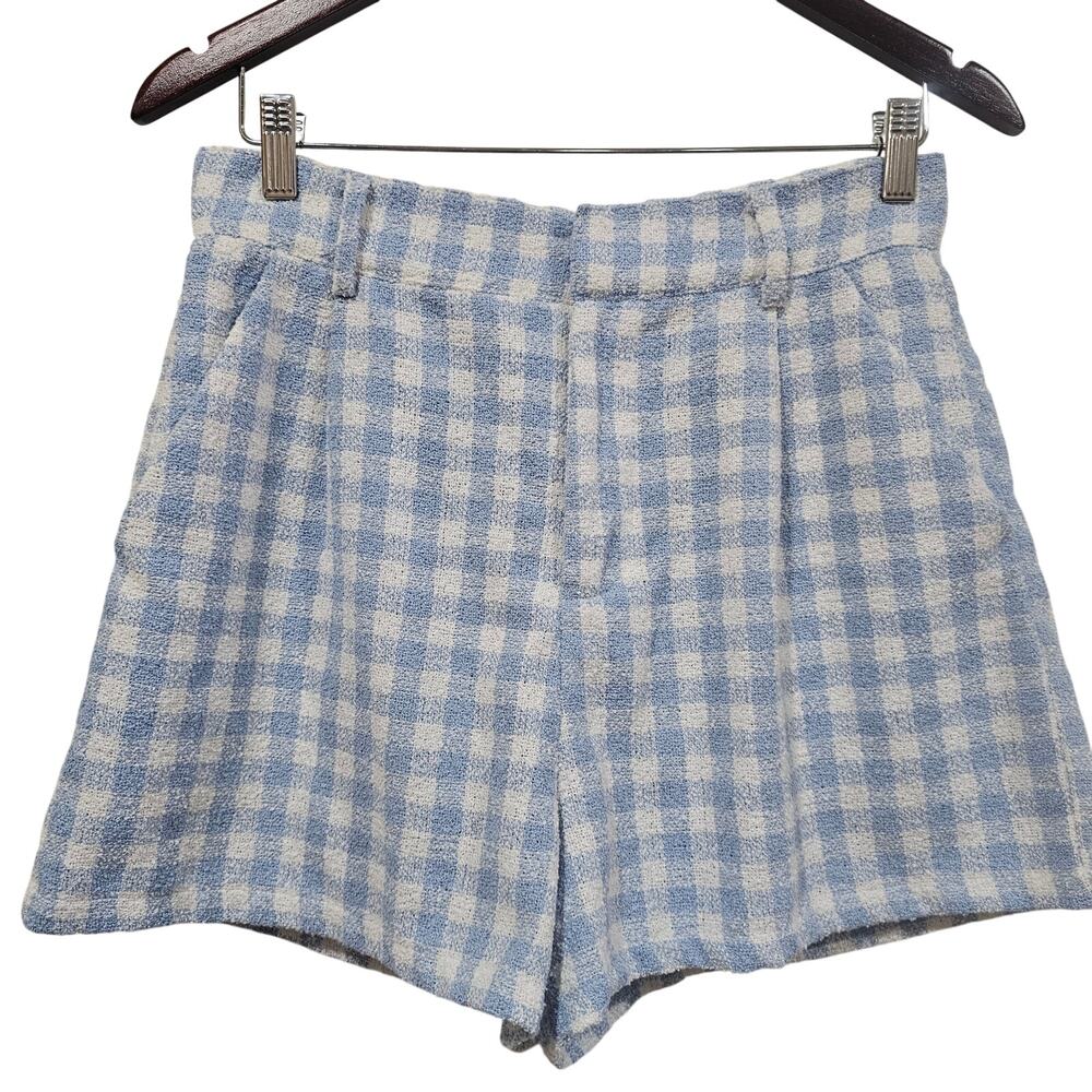 Blue Gingham Shorts Woman Med High Rise Cottagecore Coastal